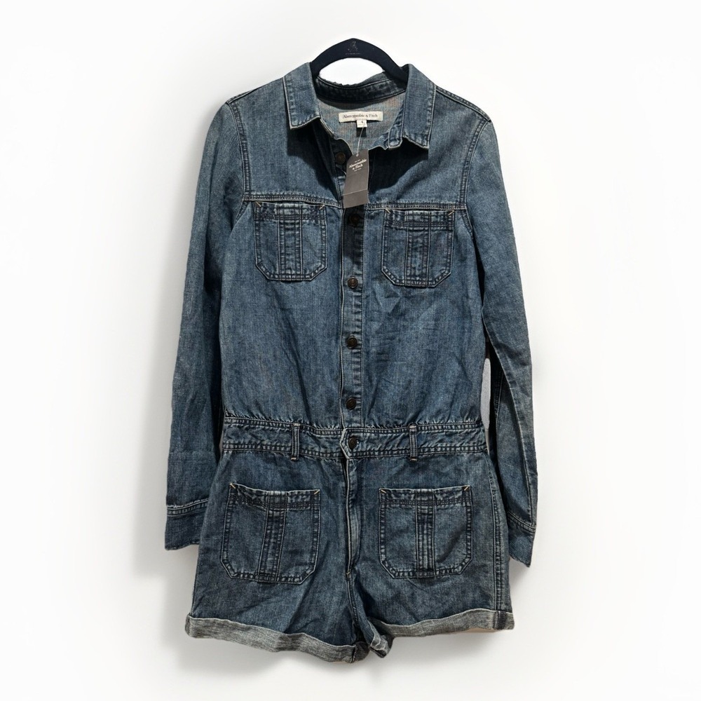 NEW Abercrombie Fitch Blue Jean Denim Jumpsuit Shorts Romper Casual Stylish Sz 4